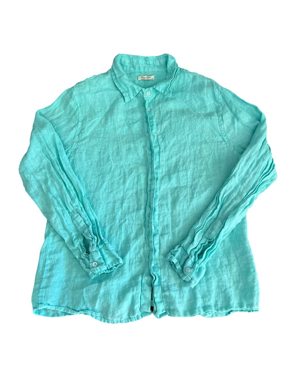 Puro Lino 100% Linen Teal Button Up Shirt Size XL Made In Italy